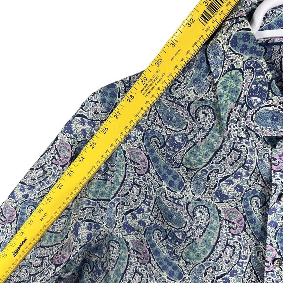 70s Psychedelic Blue Purple Paisley Long Sleeve Mens Button Up Shirt Italy Woven - Picture 14 of 15